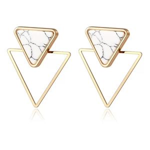Golden Marble Triangle Stud Earrings
